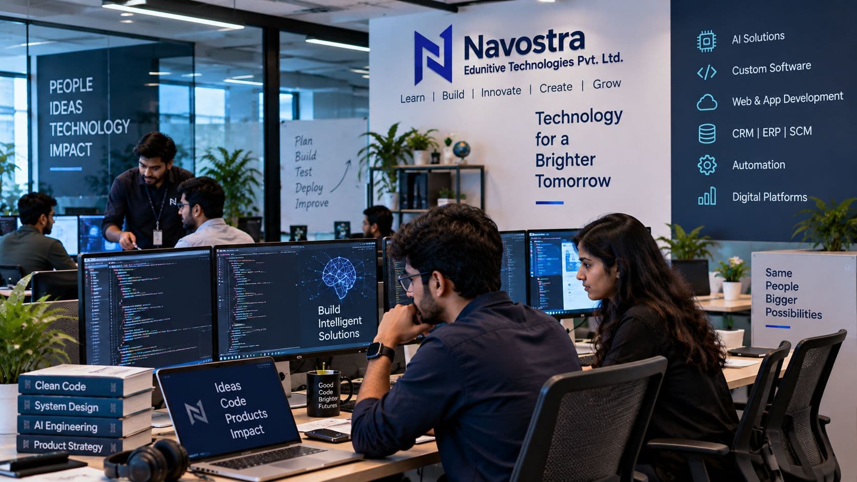 Professional development team working on software and AI solutions at Navostra